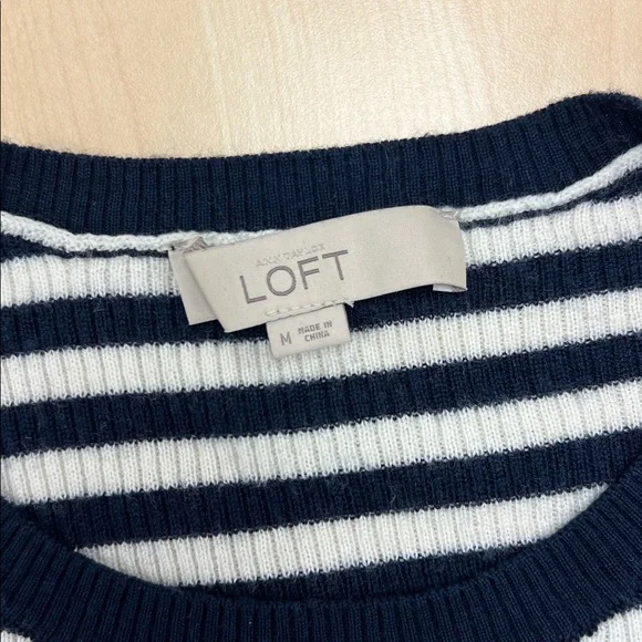 Loft wool blend nautical navy blue white striped crew neck long sleeve sweater M - Picture 4 of 8